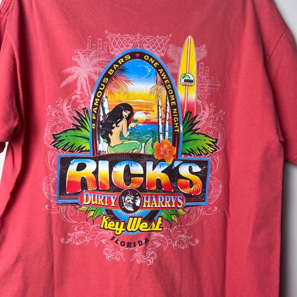 Gildan Rick’s Durty Harry’s Key West Florida Bar Shirt Short Sleeve Pink/Red Lrg - Picture 7 of 7